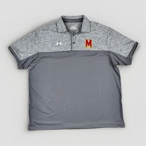 Under Armour Maryland Terrapins Performance Polo Mens XL Grey Heatgear Loose Gym